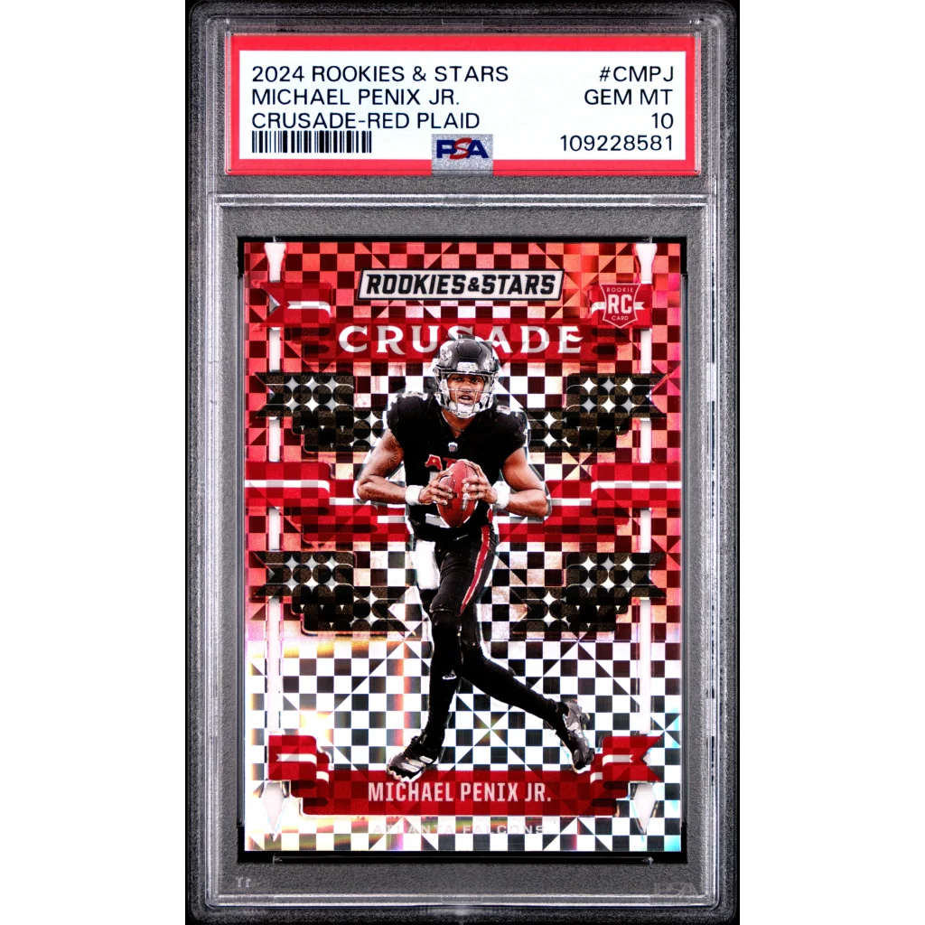 Graded 2024 Panini Rookies & Stars Michael Penix Jr #CMPJ Crusade Red Plaid Rookie RC Football Card PSA 10 Gem Mint | Hall of Fame Sports Memorabilia | vintageantiquesgifts.com