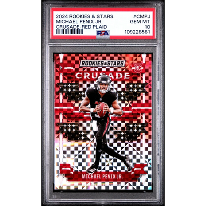 Graded 2024 Panini Rookies & Stars Michael Penix Jr #CMPJ Crusade Red Plaid Rookie RC Football Card PSA 10 Gem Mint | Hall of Fame Sports Memorabilia | vintageantiquesgifts.com