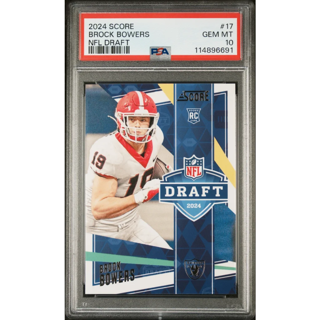 Graded 2024 Panini Score Brock Bowers #17 NFL Draft Rookie RC Football Card PSA 10 Gem Mint | Hall of Fame Sports Memorabilia | vintageantiquesgifts.com