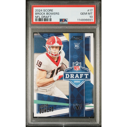 Graded 2024 Panini Score Brock Bowers #17 NFL Draft Rookie RC Football Card PSA 10 Gem Mint | Hall of Fame Sports Memorabilia | vintageantiquesgifts.com