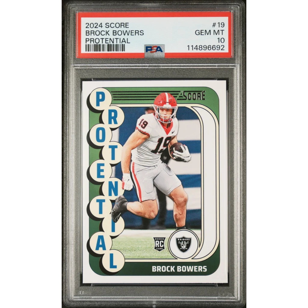 Graded PSA 10 Gem Mint 2024 Panini Score Brock Bowers #19 Rookie RC Card