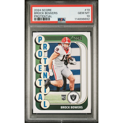 Graded PSA 10 Gem Mint 2024 Panini Score Brock Bowers #19 Rookie RC Card