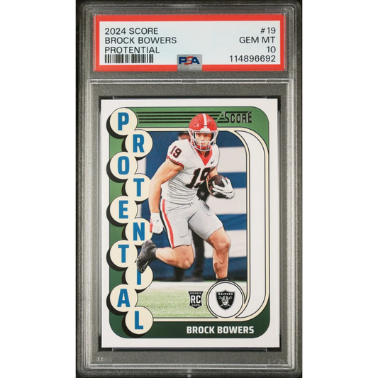 Graded PSA 10 Gem Mint 2024 Panini Score Brock Bowers #19 Rookie RC Card