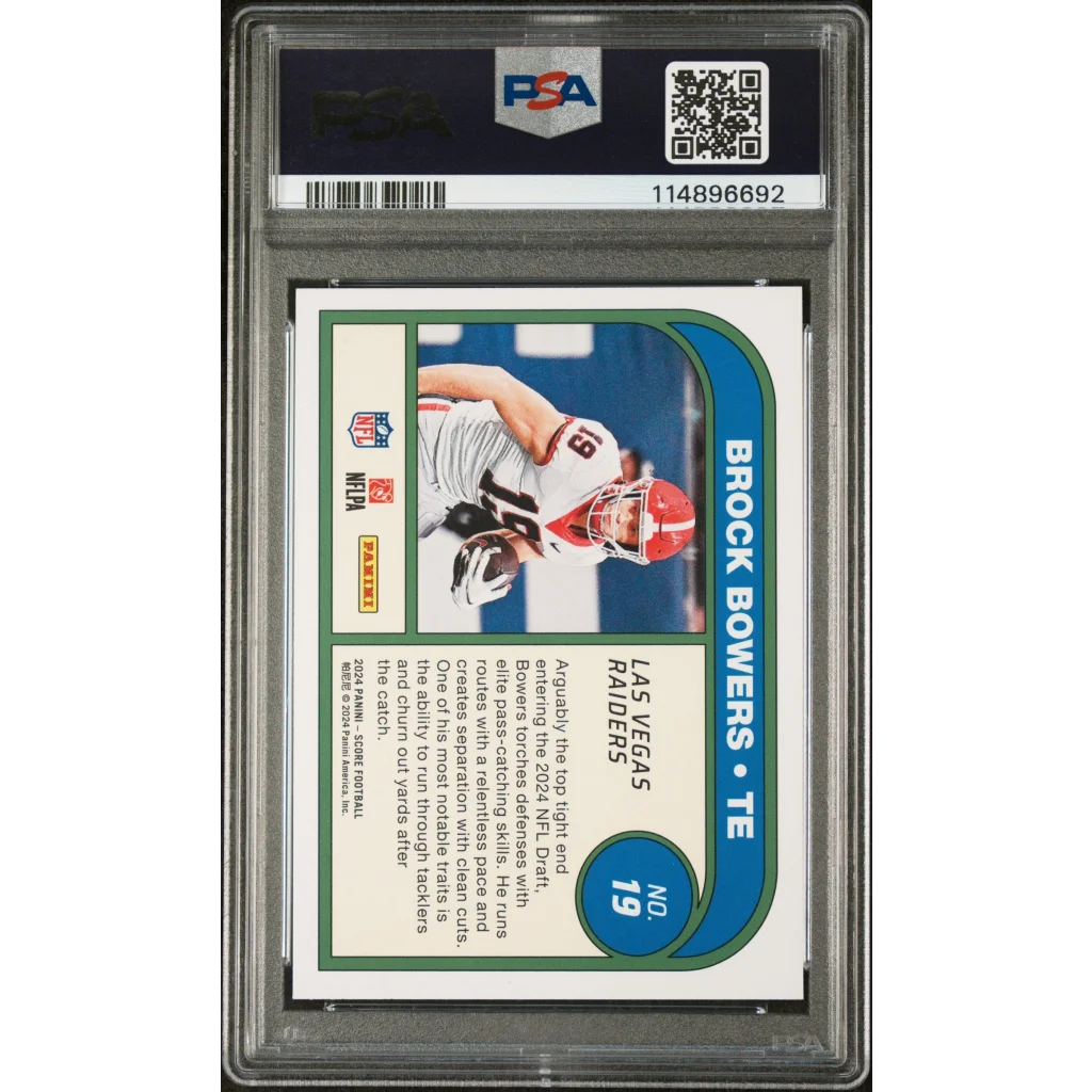 PSA 10 Graded 2024 Panini Score Brock Bowers #19 Rookie RC Raiders Card