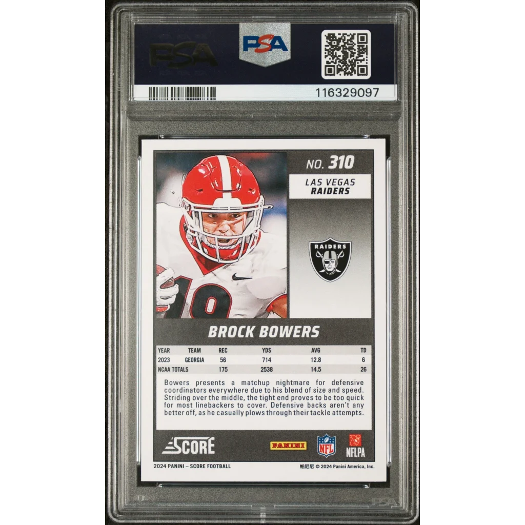 Graded 2024 Panini Score Brock Bowers #310 Rookie RC Football Card PSA 10 Gem Mint | PSA 10 Gem Mint Graded Rookie Card | vintageantiquesgifts.com