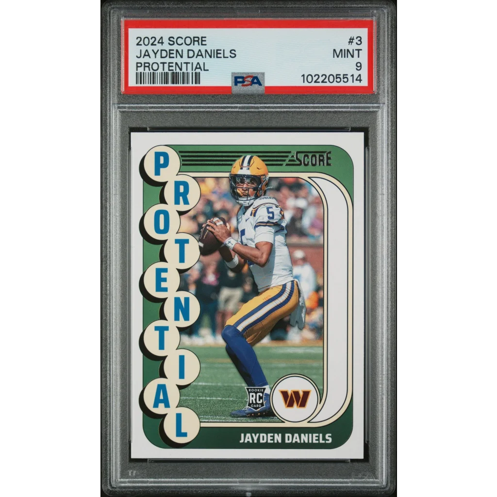 Graded 2024 Panini Score Jayden Daniels #3 Protential Rookie RC Football Card PSA 9 Mint | Hall of Fame Sports Memorabilia | vintageantiquesgifts.com