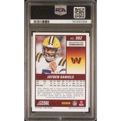 PSA graded Jayden Daniels 2024 Score Rookie Card Washington Commanders in protective case