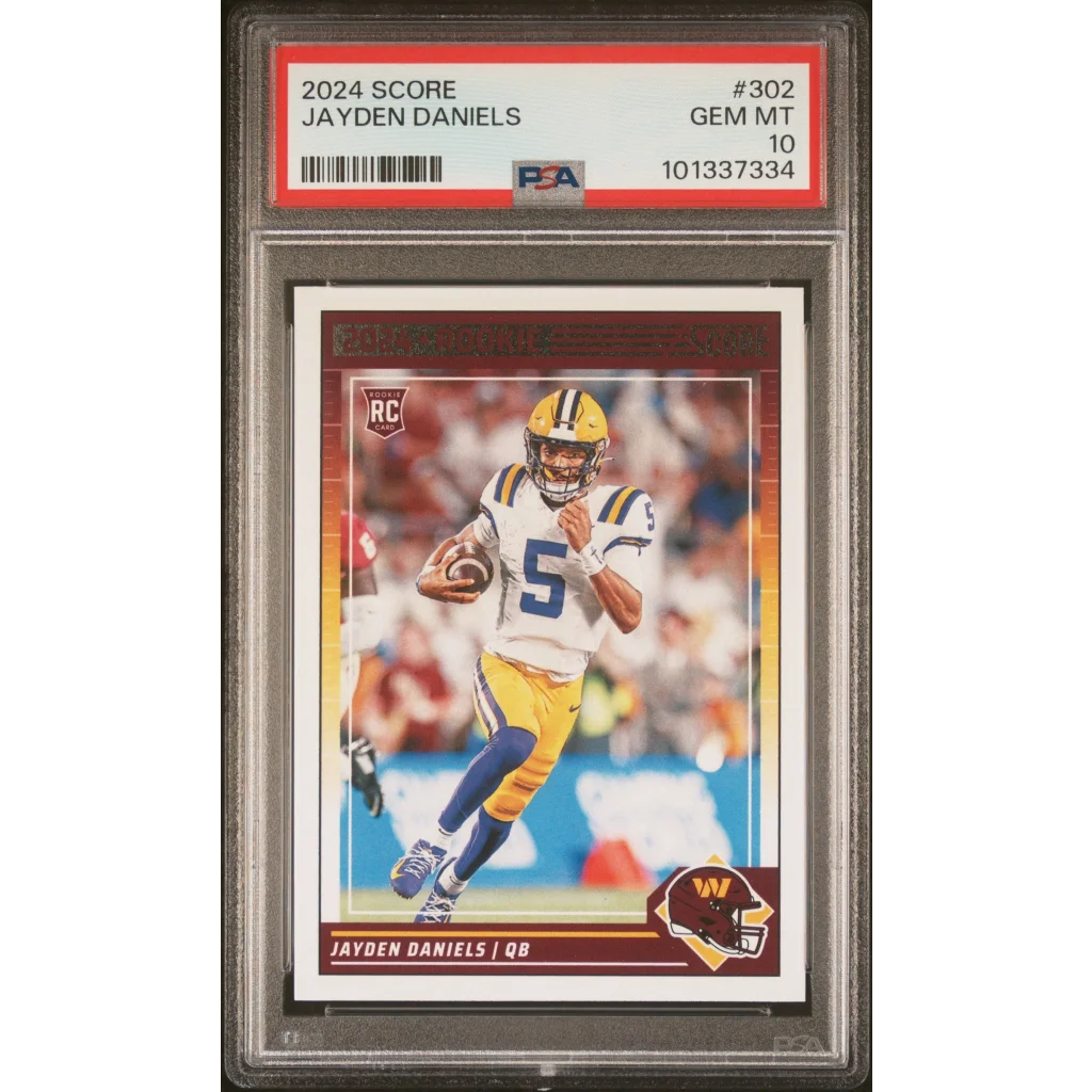 PSA graded 2024 Score Jayden Daniels rookie card of Washington Commanders