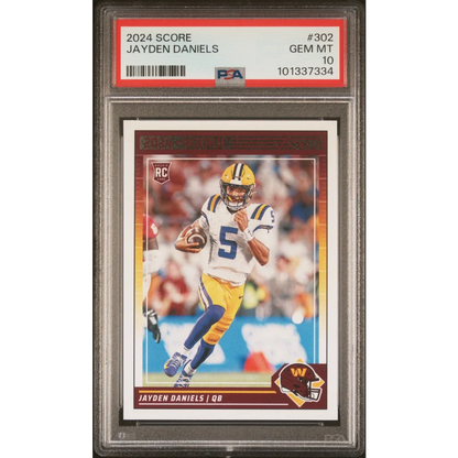 PSA graded 2024 Score Jayden Daniels rookie card of Washington Commanders