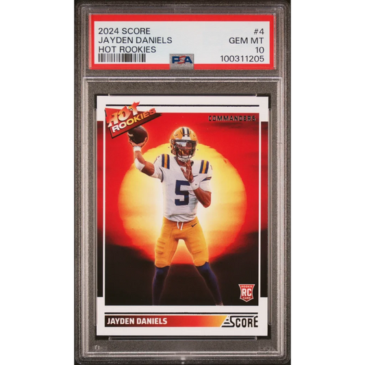 Graded 2024 Panini Score Jayden Daniels #4 Hot Rookies Rookie RC Football Card PSA 10 Gem Mint | Hall of Fame Sports Memorabilia | vintageantiquesgifts.com