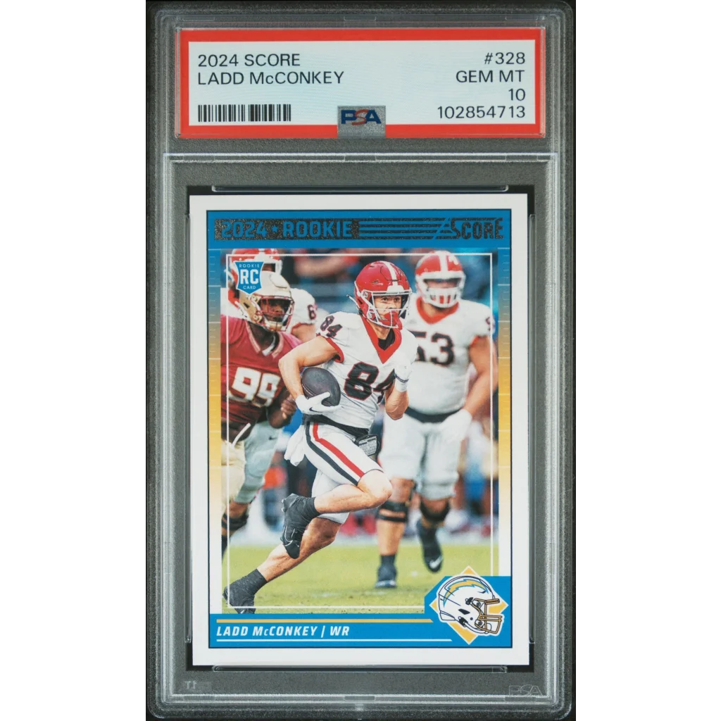 2024 Score Ladd McConkey Rookie Card graded PSA GEM MT 10 football trading card