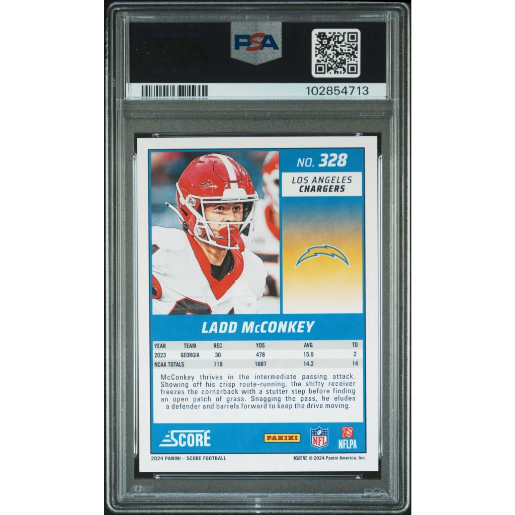 Graded PSA 10 Ladd McConkey 2024 Score Rookie Card Gem Mint perfection