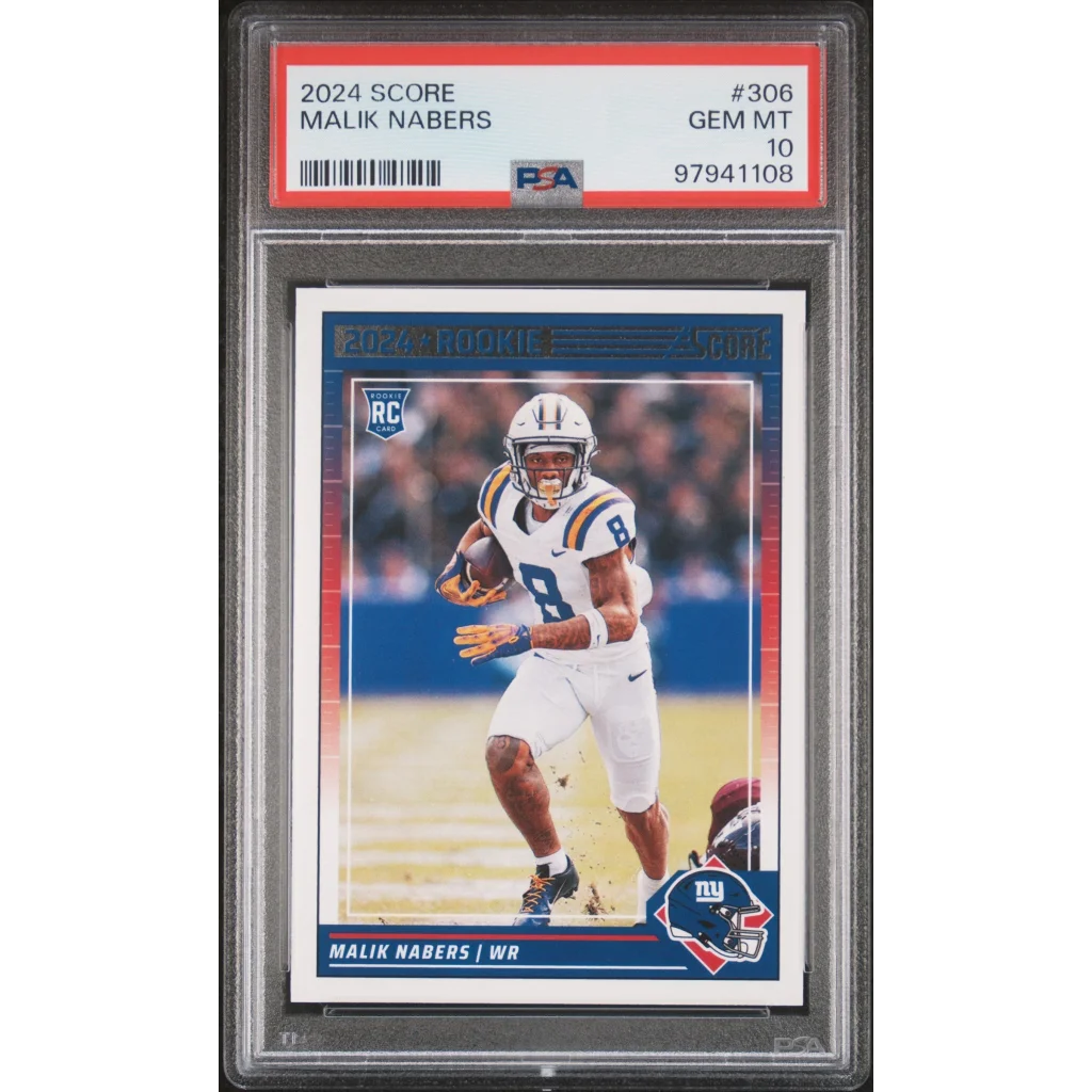 PSA graded Malik Nabers 2024 Score rookie card in action pose