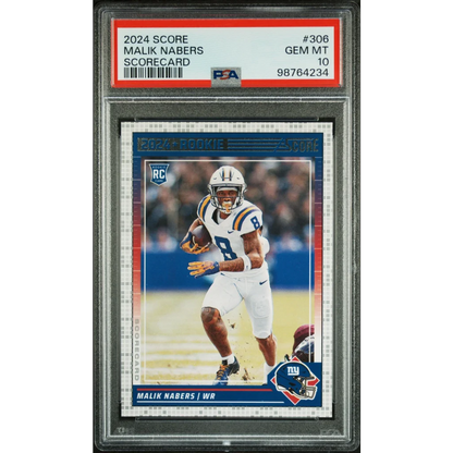A graded Malik Nabers 2024 Score football card PSA 10 GEM MT rookie card