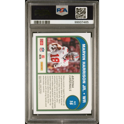 A graded Marvin Harrison Jr rookie football card in PSA case for collectors