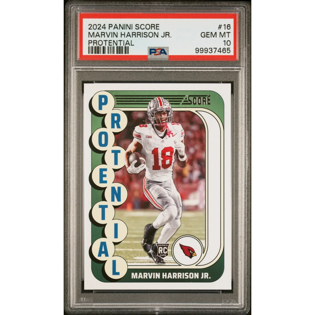 Graded 2024 Panini Score Marvin Harrison Jr #16 Protential Rookie RC Football Card PSA 10 Gem Mint | Hall of Fame Sports Memorabilia | vintageantiquesgifts.com
