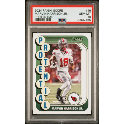 Graded 2024 Panini Score Marvin Harrison Jr #16 Protential Rookie RC Football Card PSA 10 Gem Mint | Hall of Fame Sports Memorabilia | vintageantiquesgifts.com
