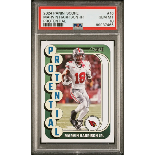 Graded 2024 Panini Score Marvin Harrison Jr. Rookie Card in PSA case