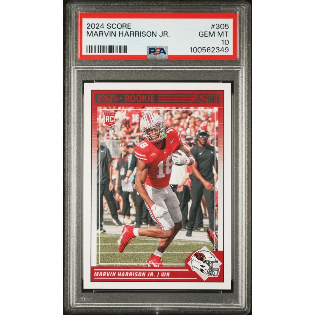 A graded 2024 Score Marvin Harrison Jr rookie football card by Professional Sports Authenticator