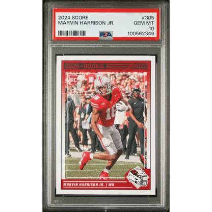 A graded 2024 Score Marvin Harrison Jr rookie football card by Professional Sports Authenticator
