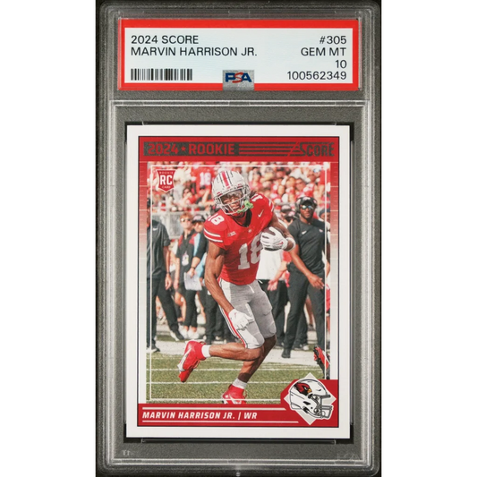 A graded 2024 Score Marvin Harrison Jr rookie football card by Professional Sports Authenticator