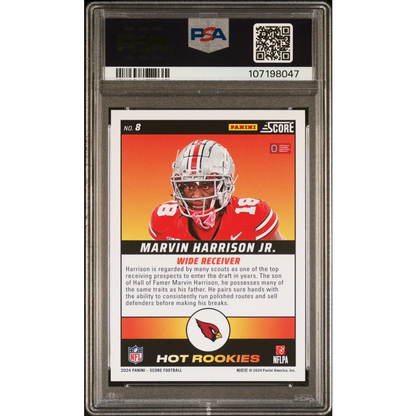 Graded 2024 Panini Score Marvin Harrison Jr #8 Hot Rookies Rookie RC Football Card PSA 10 Gem Mint | PSA 10 Gem Mint Graded Rookie Card | vintageantiquesgifts.com
