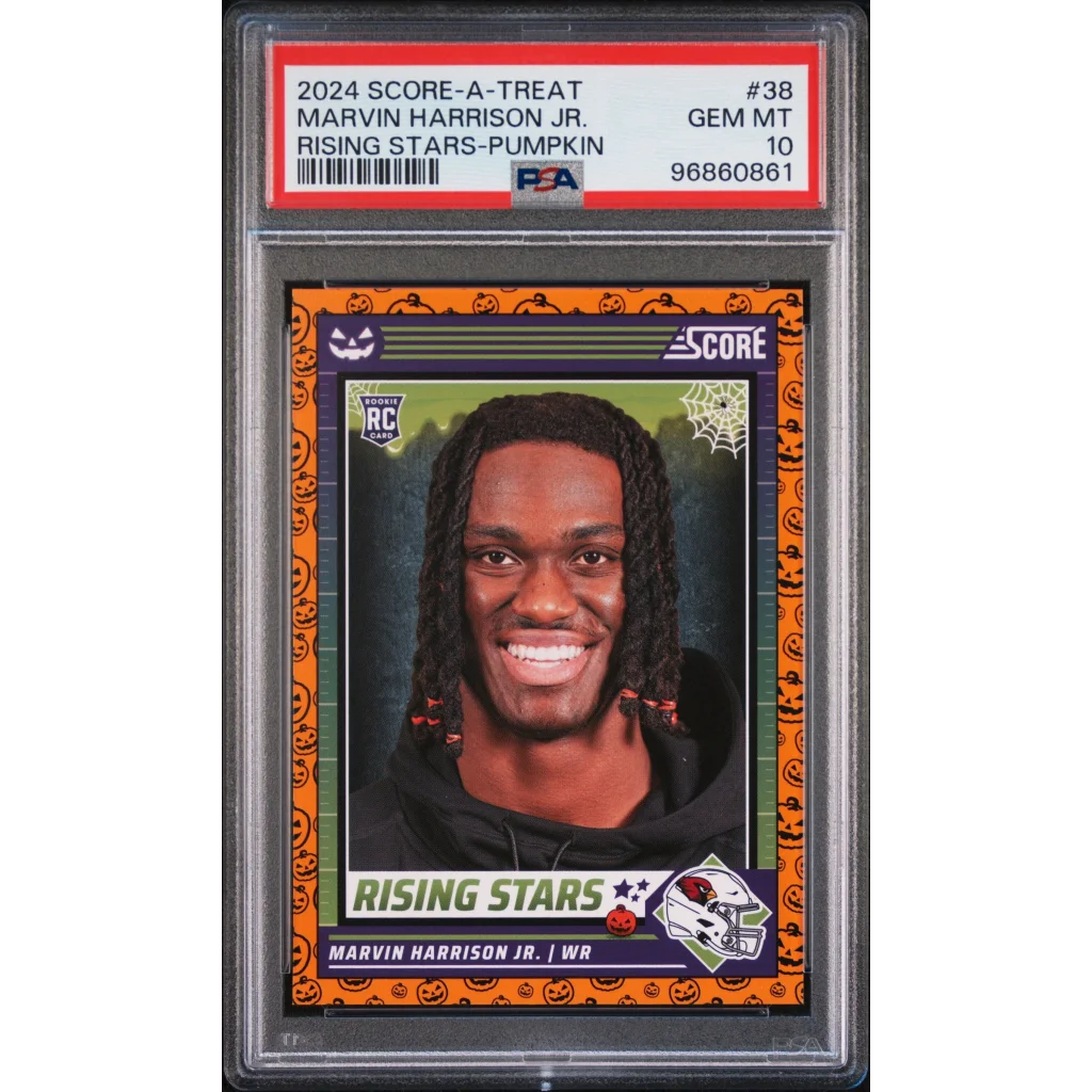 PSA Graded Marvin Harrison Jr Rising Stars Pumpkin football card 2024 Score-A-Treat