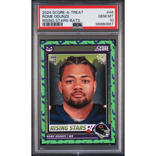 A graded 2024 Score Rising Stars Rome Odunze football rookie card from PSA