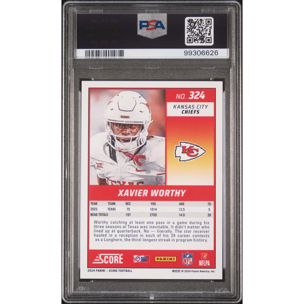 High-quality PSA graded Xavier Worthy Kansas City Chiefs rookie football card 2024 Score
