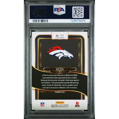 Graded 2024 Panini Select Bo Nix #117 Red & Blue Shock Rookie RC Football Card PSA 10 Gem Mint | PSA 10 Gem Mint Graded Rookie Card | vintageantiquesgifts.com