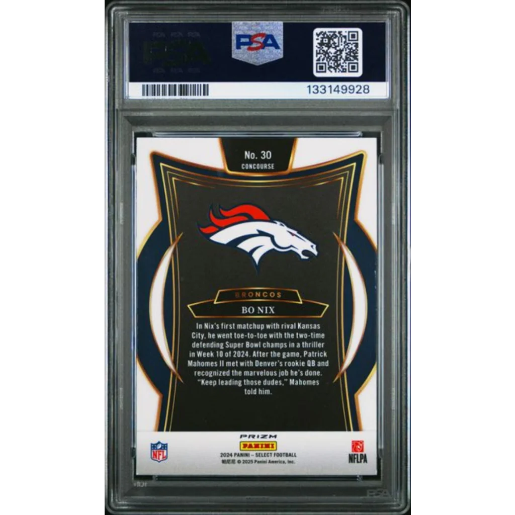 Graded 2024 Panini Select Bo Nix #30 Black Green Shock Rookie RC Football Card PSA 10 Gem Mint | PSA 10 Gem Mint Graded Rookie Card | vintageantiquesgifts.com