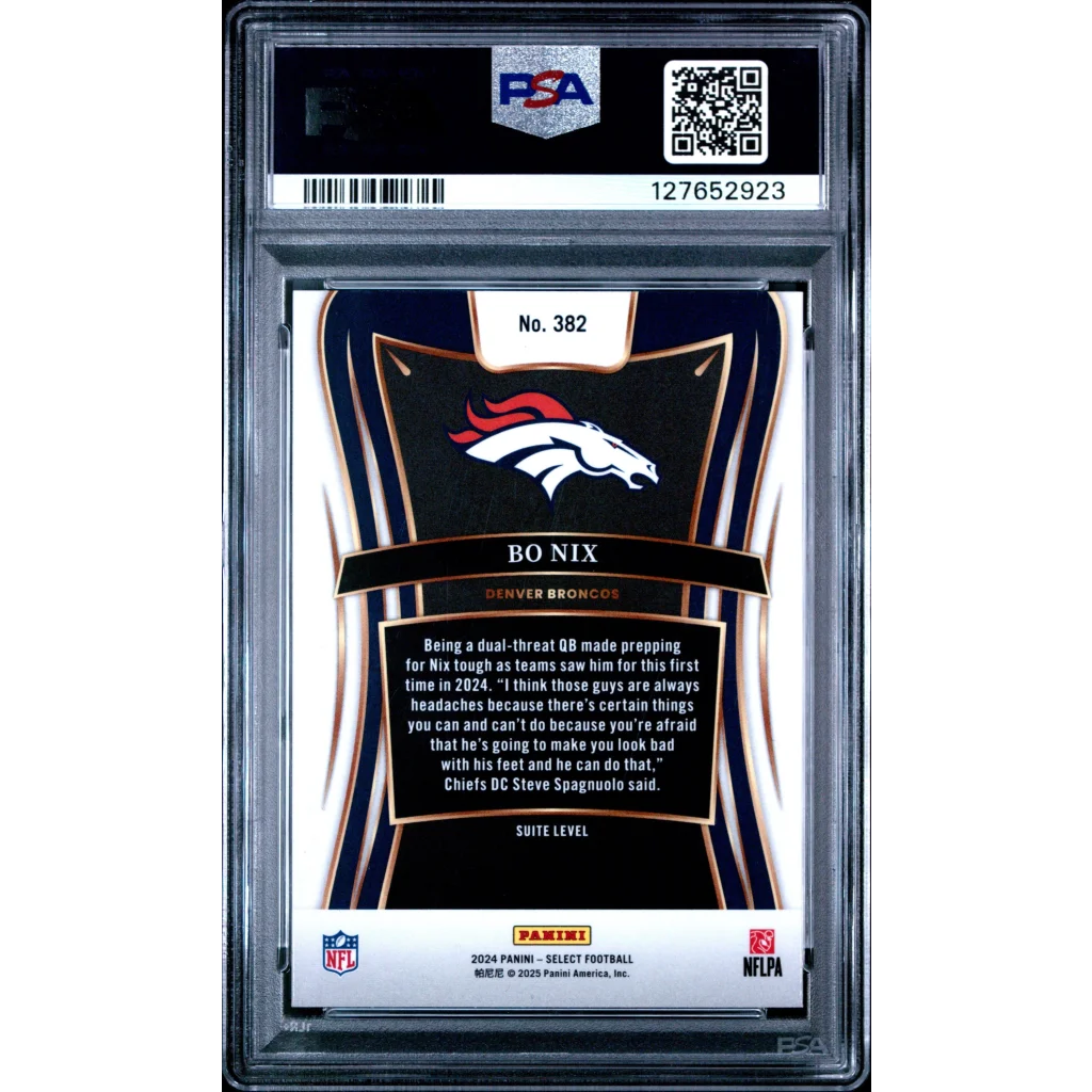 Graded 2024 Panini Select Bo Nix #382 Rookie RC Football Card PSA 10 Gem Mint | PSA 10 Gem Mint Graded Rookie Card | vintageantiquesgifts.com