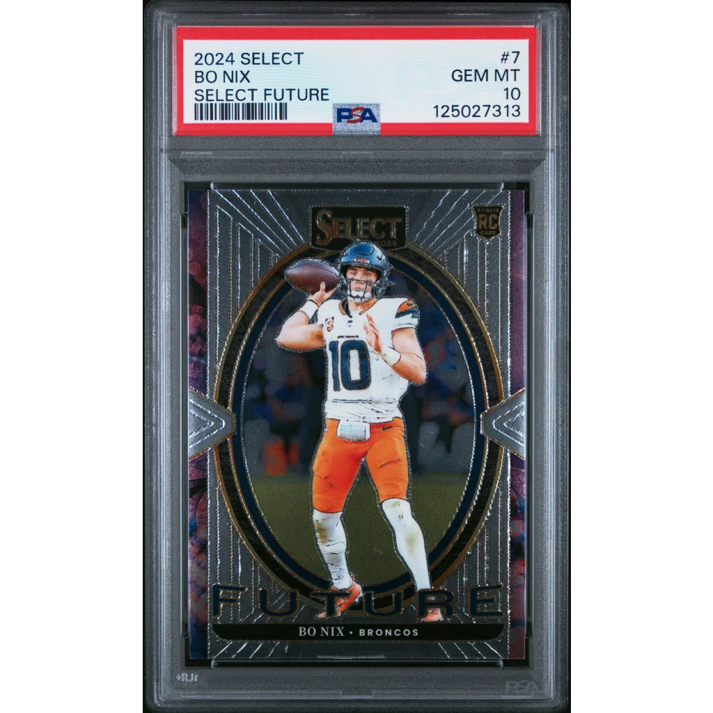 Graded 2024 Panini Select Bo Nix 7 Select Future Rookie RC Football Card PSA 10 Gem Mint | Hall of Fame Sports Memorabilia | vintageantiquesgifts.com