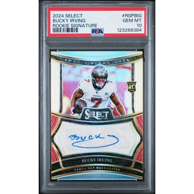 Graded PSA 10 2024 Panini Select Bucky Irving Rookie Signature /399 RC card