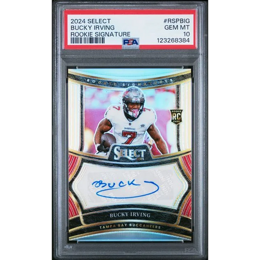 Graded PSA 10 2024 Panini Select Bucky Irving Rookie Signature /399 RC card