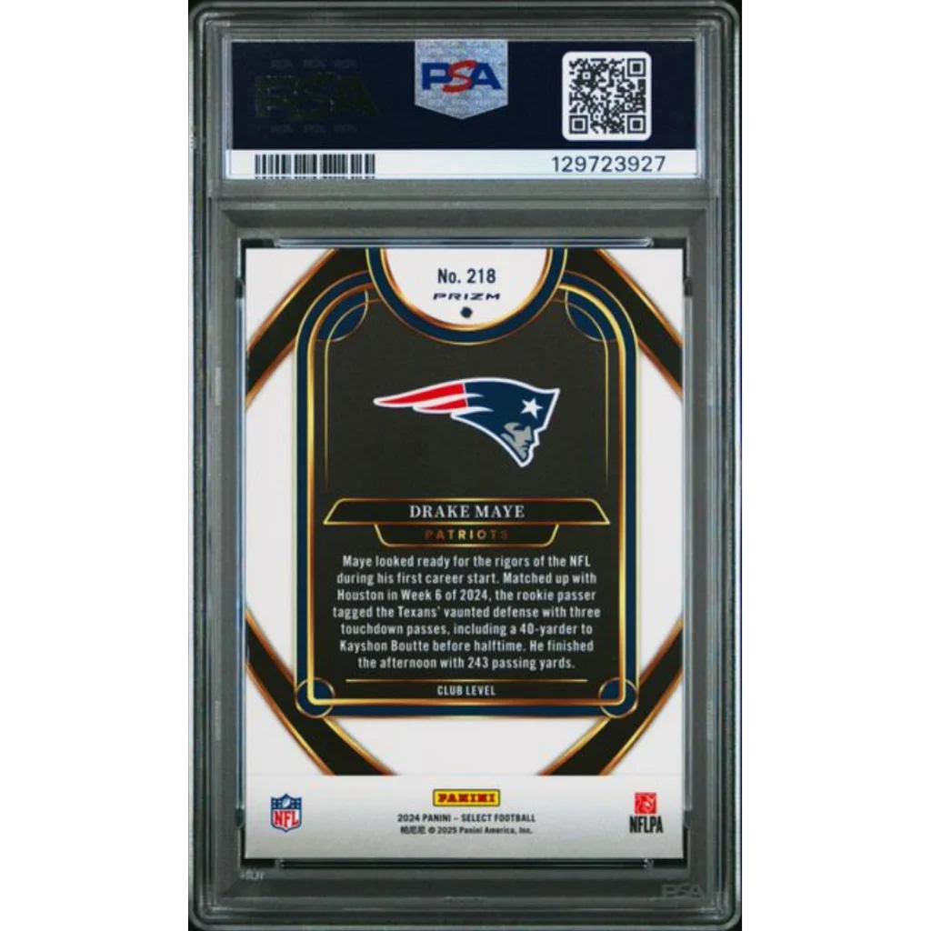 Graded 2024 Panini Select Drake Maye #218 Green & Yellow Shock Rookie RC Football Card PSA 10 Gem Mint | PSA 10 Gem Mint Graded Rookie Card | vintageantiquesgifts.com