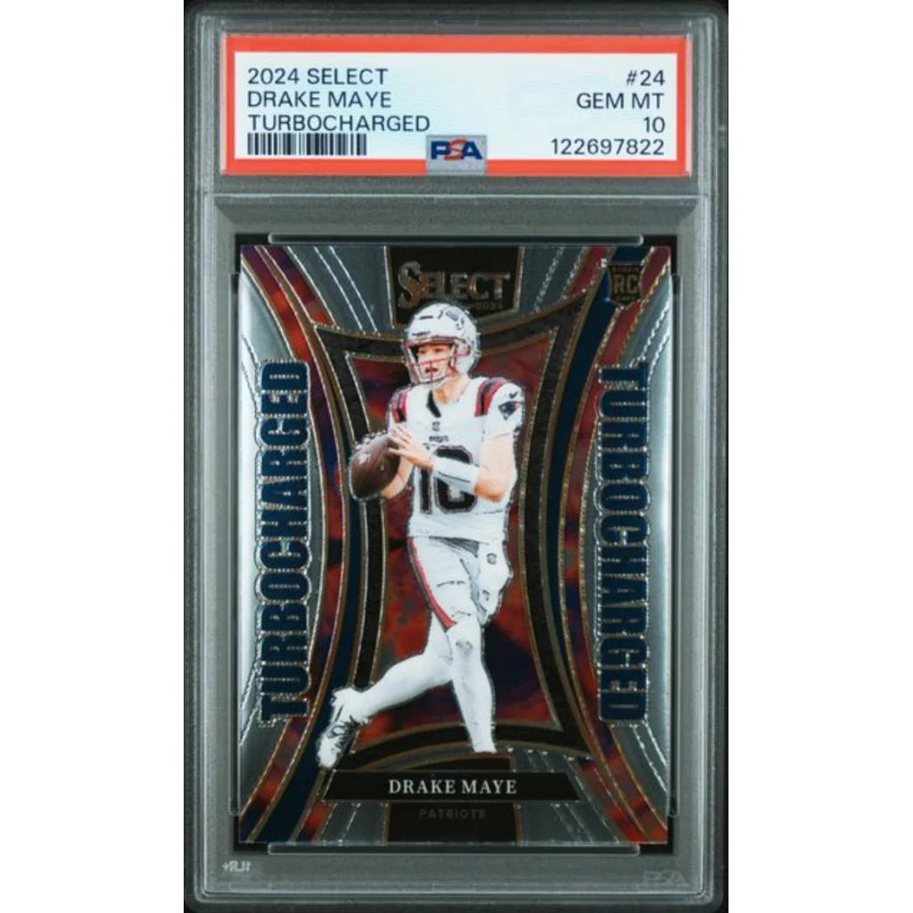 Graded 2024 Panini Select Drake Maye #24 Turbocharged Rookie RC Football Card PSA 10 Gem Mint | Hall of Fame Sports Memorabilia | vintageantiquesgifts.com