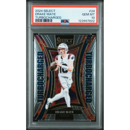 Graded 2024 Panini Select Drake Maye #24 Turbocharged Rookie RC Football Card PSA 10 Gem Mint | Hall of Fame Sports Memorabilia | vintageantiquesgifts.com