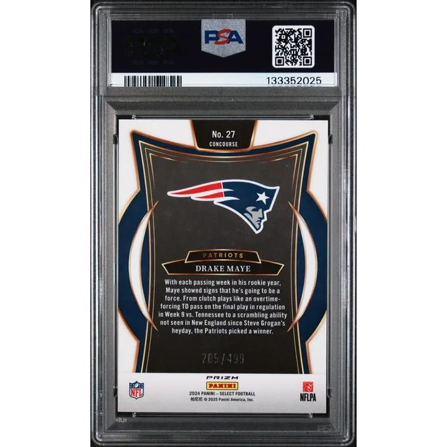 Graded 2024 Panini Select Drake Maye #27 /499 Orange Shock Rookie RC Football Card PSA 10 Gem Mint | PSA 10 Gem Mint Graded Rookie Card | vintageantiquesgifts.com