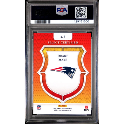 Graded 2024 Panini Select Drake Maye #3 Select Certified Rookie RC Football Card PSA 10 Gem Mint