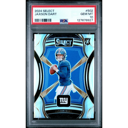 Graded 2024 Panini Select Jaxson Dart #502 XRC Silver Prizm Rookie RC Football Card PSA 10 Gem Mint | Hall of Fame Sports Memorabilia | vintageantiquesgifts.com
