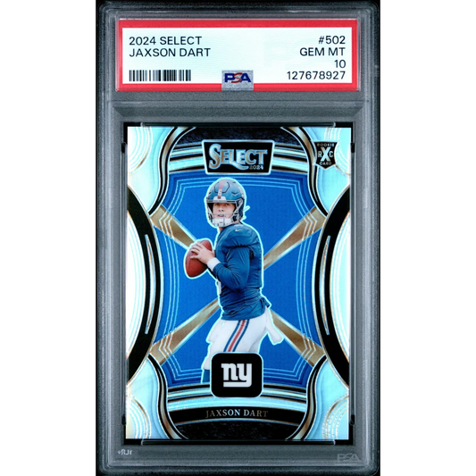 Graded 2024 Panini Select Jaxson Dart #502 XRC Silver Prizm Rookie RC Football Card PSA 10 Gem Mint | Hall of Fame Sports Memorabilia | vintageantiquesgifts.com