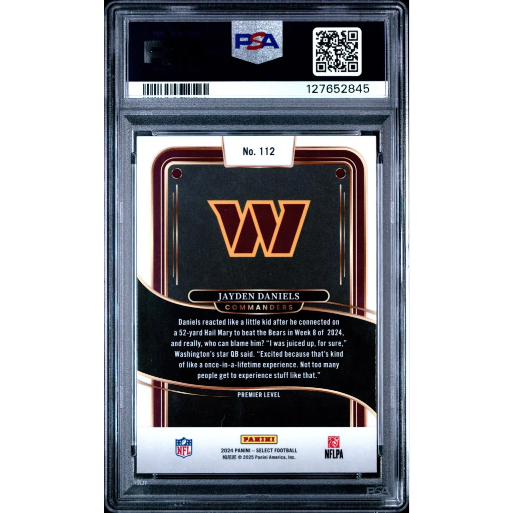 Graded 2024 Panini Select Jayden Daniels 112 Rookie RC Football Card PSA 10 Gem Mint | PSA 10 Gem Mint Graded Rookie Card | vintageantiquesgifts.com
