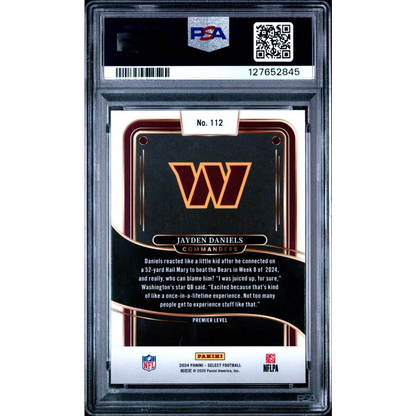Graded 2024 Panini Select Jayden Daniels 112 Rookie RC Football Card PSA 10 Gem Mint | PSA 10 Gem Mint Graded Rookie Card | vintageantiquesgifts.com