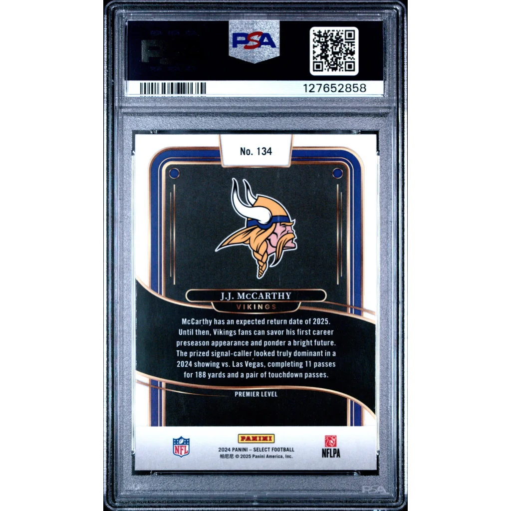 Graded PSA 9 2024 Panini Select JJ McCarthy Vikings rookie card #134