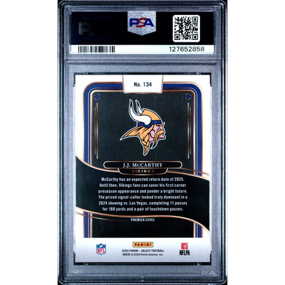 Graded PSA 9 2024 Panini Select JJ McCarthy Vikings rookie card #134
