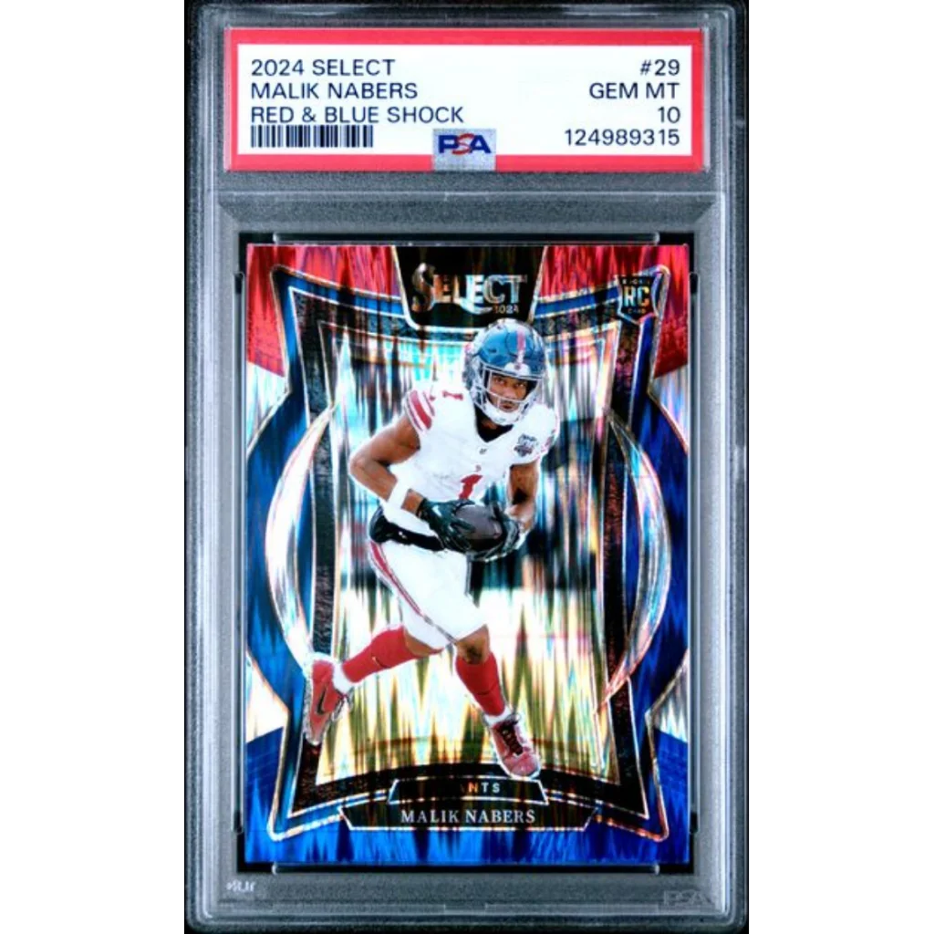 Graded 2024 Panini Select Malik Nabers Red & Blue Shock PSA 10 Gem Mint RC