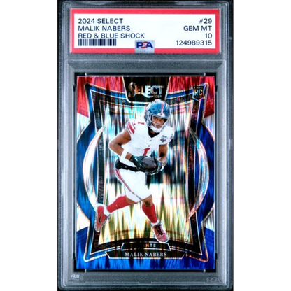 Graded 2024 Panini Select Malik Nabers Red & Blue Shock PSA 10 Gem Mint RC