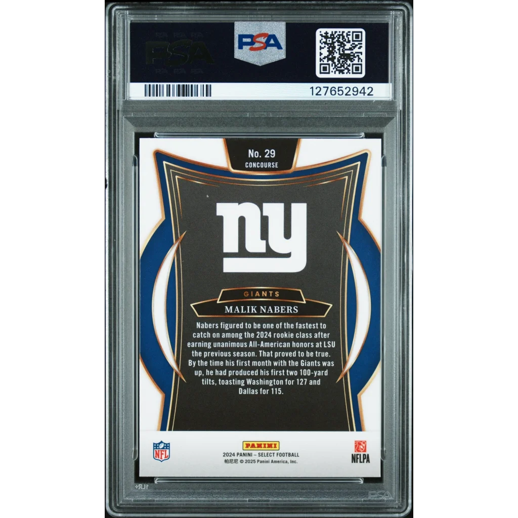 Graded 2024 Panini Select Malik Nabers #29 Rookie RC Football Card PSA 10 Gem Mint | PSA 10 Gem Mint Graded Rookie Card | vintageantiquesgifts.com