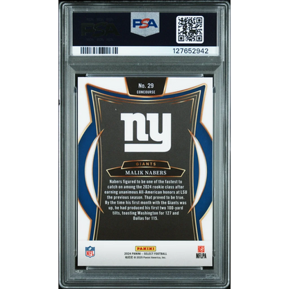 Graded 2024 Panini Select Malik Nabers #29 Rookie RC Football Card PSA 10 Gem Mint | PSA 10 Gem Mint Graded Rookie Card | vintageantiquesgifts.com